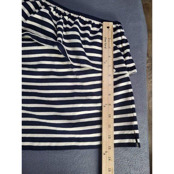 J. Crew One Shoulder Striped Ruffle Top Navy Cream SZ XS Preppy Cotton Classic - Picture 5 of 10